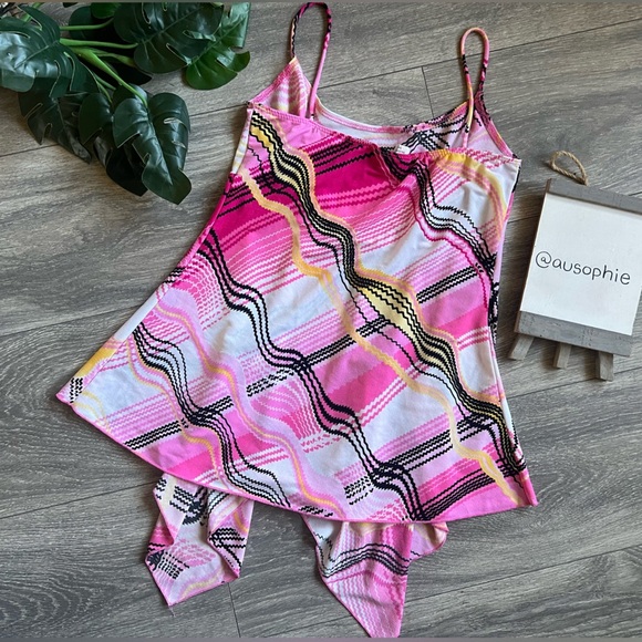Belle Amie Vintage Y2K 90s Abstract Babydoll Handkerchief Hem Pink tank top M - Picture 4 of 9